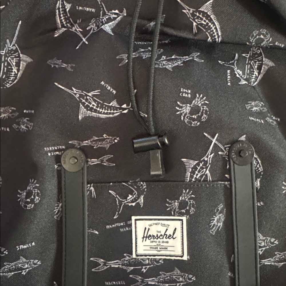 Herschel Supply Company Black Backpack with Swordfish Sailfish Graphic Design - Picture 4 of 8